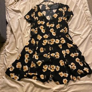 Floral Front Buttoning Cotton Dress